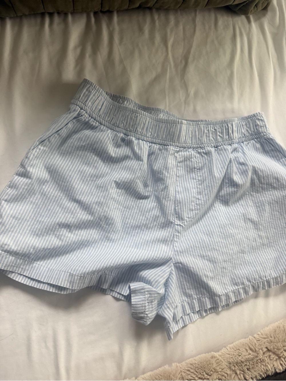 Almina Concept 100% cotton Light Blue Striped Women's Shorts with Elastic Waist